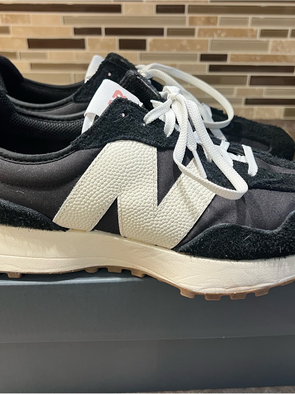 New Balance Black and White Retro Runner Sneakers - size 11